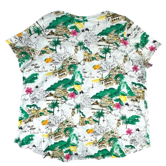 CYNTHIA ROWLEY Shirt Top Sz 2X Allover Print Amalfi Coast Italy Cotton V-Neck - Picture 4 of 9